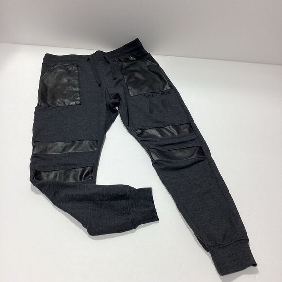 Nappy Tabs Joggers Sweatpants Urban Couture M Men’s Black Faux Leather Pockets - Picture 2 of 15
